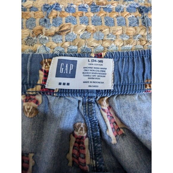 GAP for Good Christmas Sleep Lounge PJ Pants Mens L Blue Bulldog Scarf Jammies - Picture 7 of 8